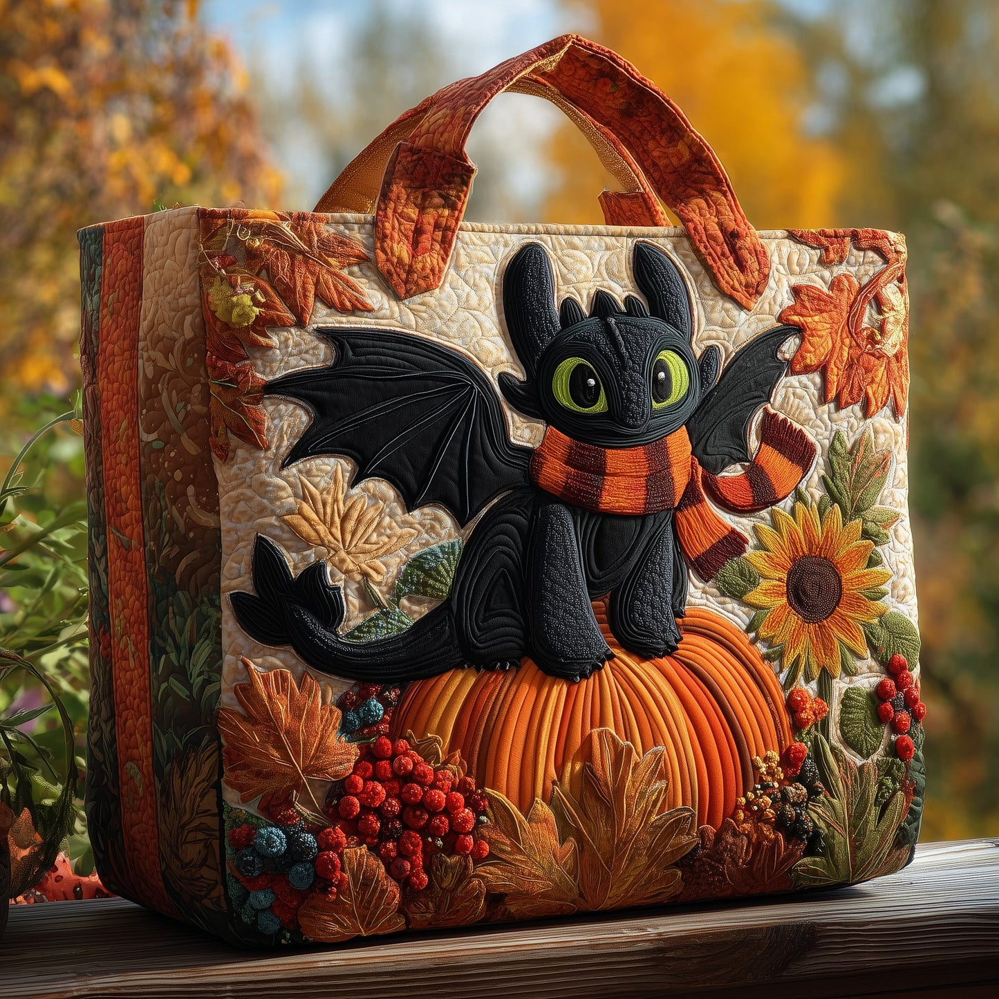 Toothless in Autumn Quilted Tote Bag GFTOHD10717